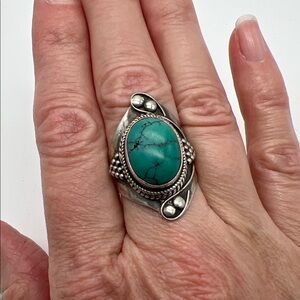 Artisan 925 Silver Ring with Turquoise Stone, Size 8